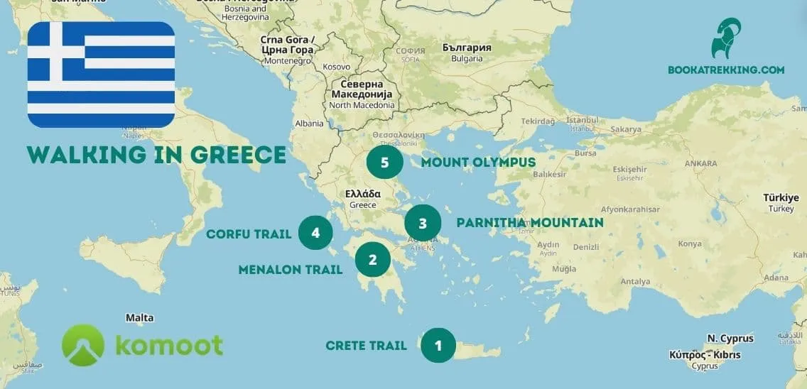 Map of Our Favourite Walking Holidays in Greece